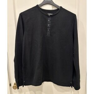 Goodfellow Henley Shirt Mens XL Black Long Sleeve Textured Cotton Blend